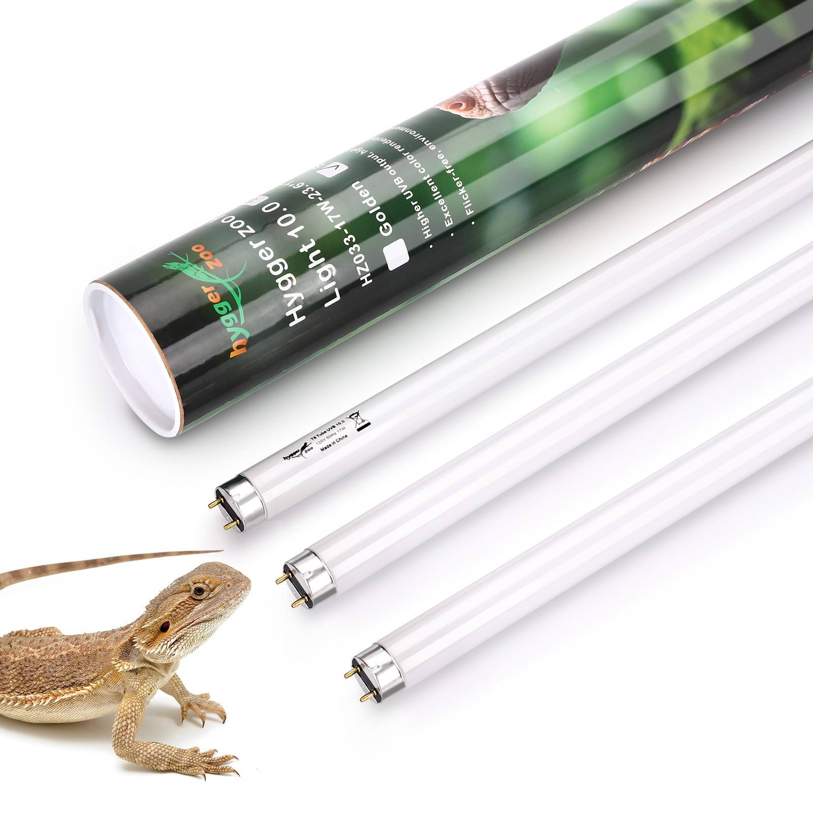 3-Pack UVB Reptile Light 10.0 Bulb 17W T8 Fluorescent Desert Lamp UVA for Bearded Dragon Tortoise Reptile &amp; Amphibian