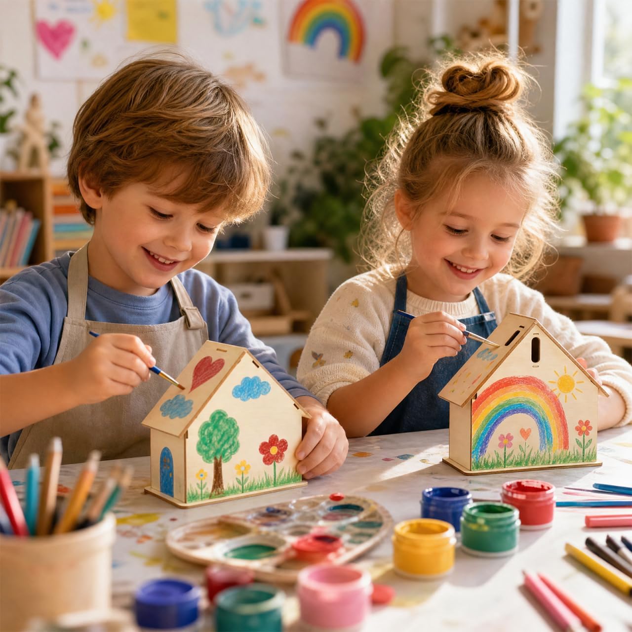VOSAREA 5pcs Unfinished Wooden Piggy Banks Paintable DIY Coin Birdhouse Coin Banks for Kid Money Crafts image 3