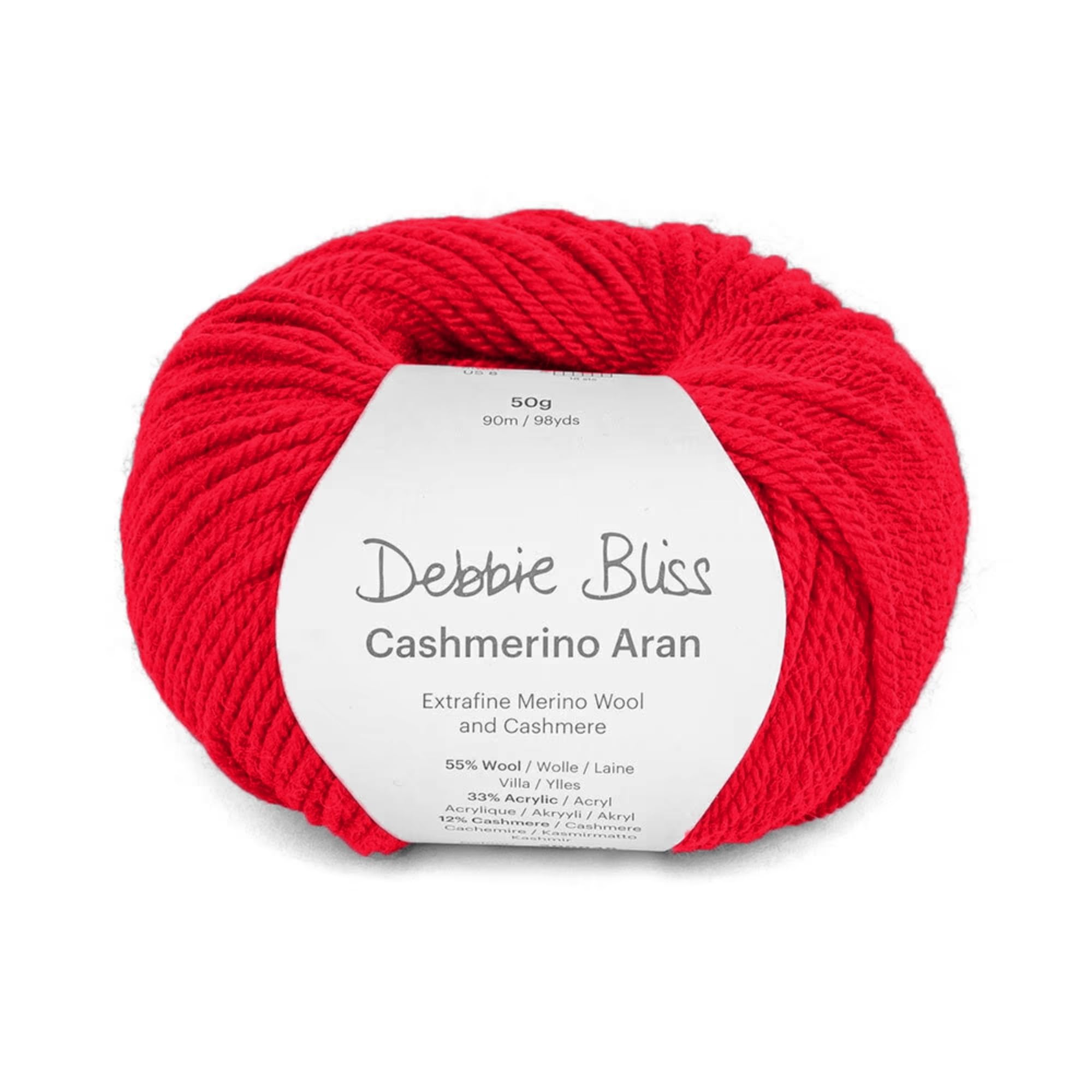 Debbie Bliss Cashmerino Aran Yarn 1.76oz (50g), 98 Yards (90m) - Crimson Worsted Weight for Crochet or Knitting - Mashine Washable Wool, Acrylic, Cashmere Blend - Soft for Sweaters, Clothes, Baby