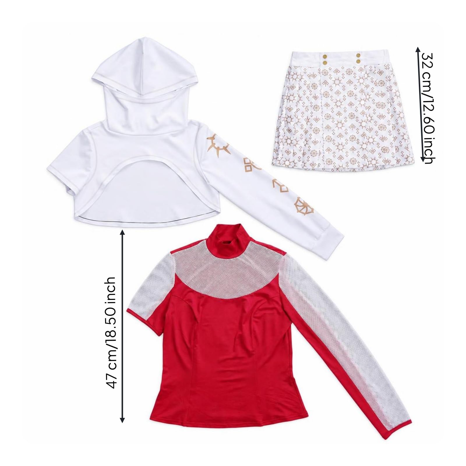 Gralara 3 Pezzi Costume da Costume a Tema Gonna Collo Alto Vestito da Cosplay Morbido Gonna a Pieghe per Bambini, Cosplayer, Feste in Maschera, Halloween