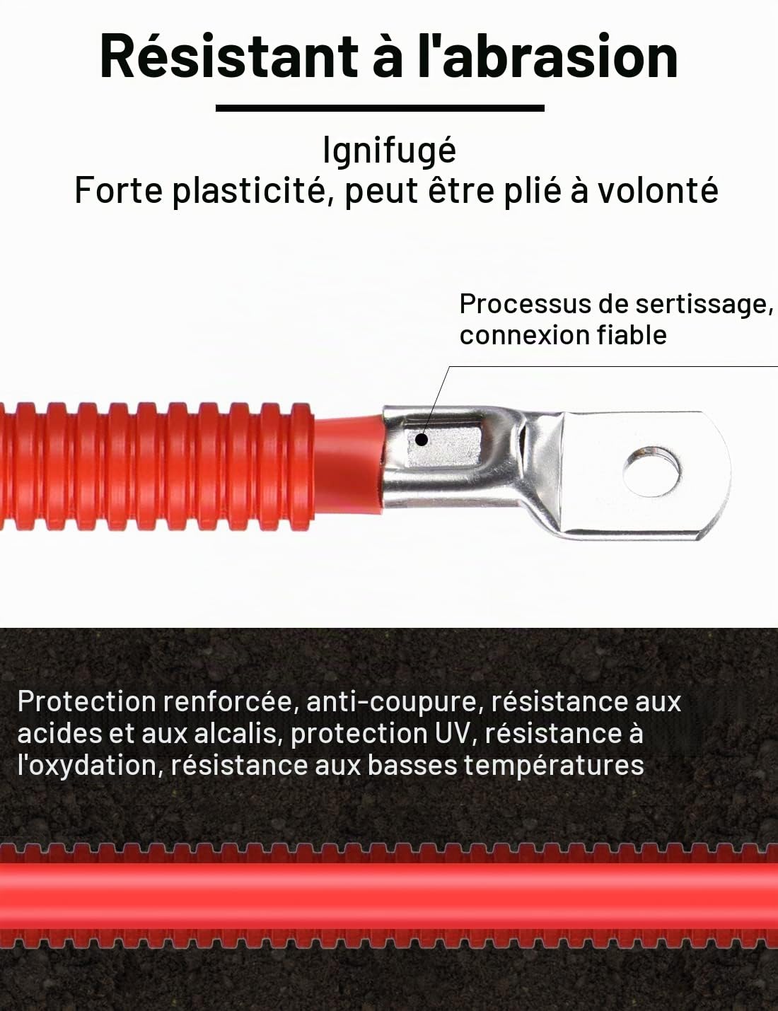 DIHOOL Câble de batterie 50 mm2 m8 80 cm 0 AWG câble en silicone tube ondulé tube de câble souple et flexible résistant à la chaleur