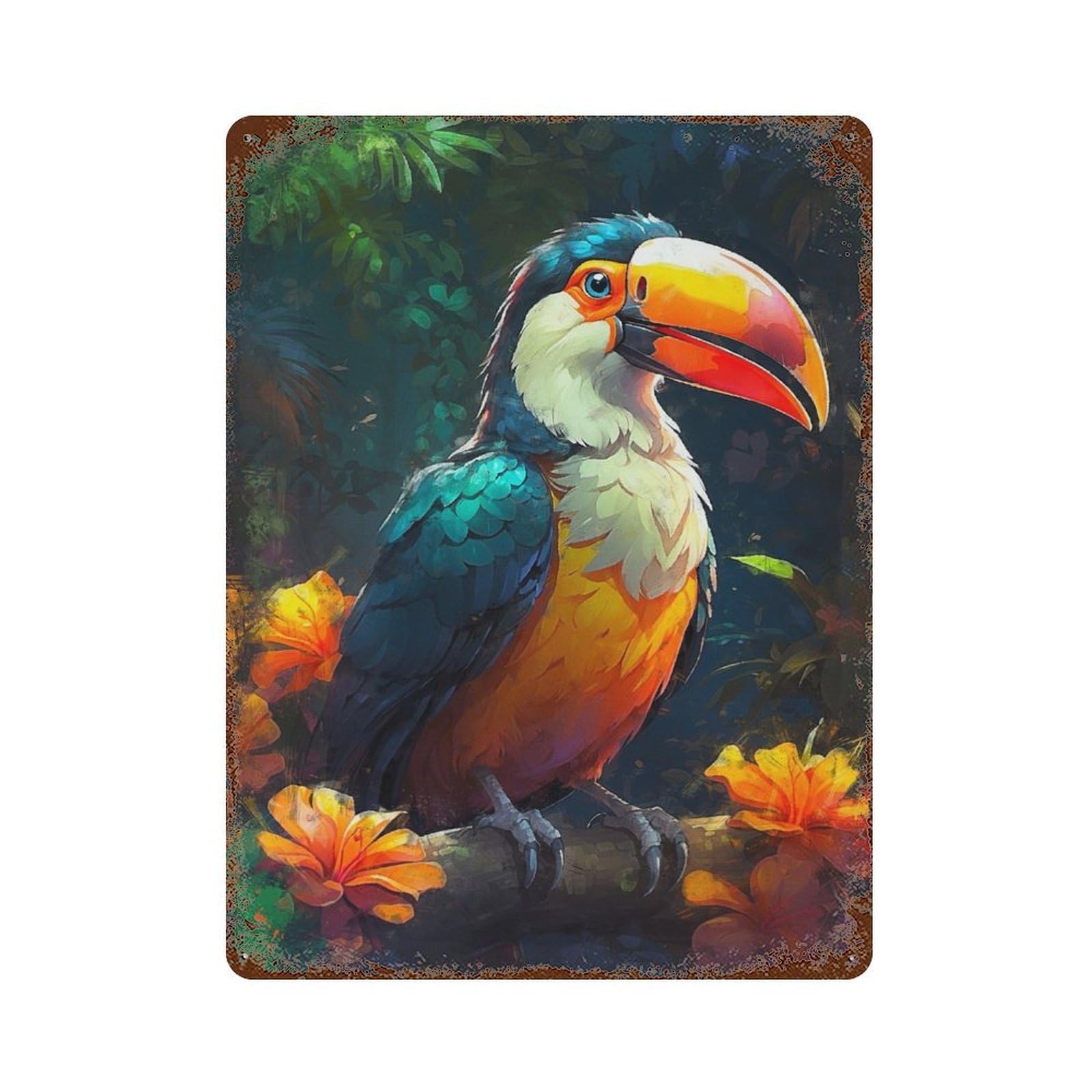 Toucan Tango in The Jungle Retro Metal Sign 15.7"x11.8", Farmhouse Wall Decor for Cafe, Home Bar And Lounge Decor