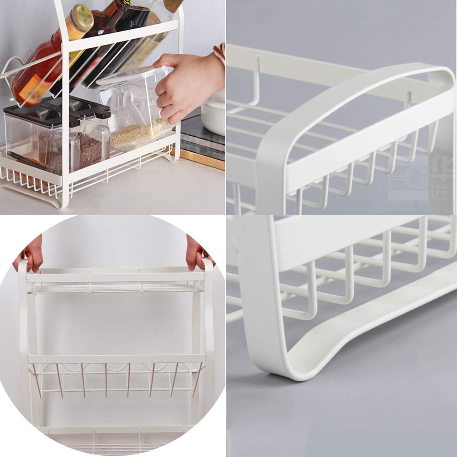 Gewürzregal Organizer, 2 Oder 3 -Tier Metall Spice Organizer Stehen Zahnstangen-Regal-Speicher-Halter Für Küchenschrank Pantry Badezimmer Büro,3 Layers of White
