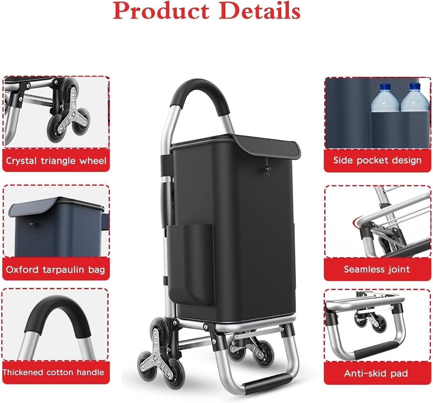 Mobile Tool Trolley Lightweight 6-Wheel Folding Shopping Trolley Made of Aluminium, Suitable for Everyday Use