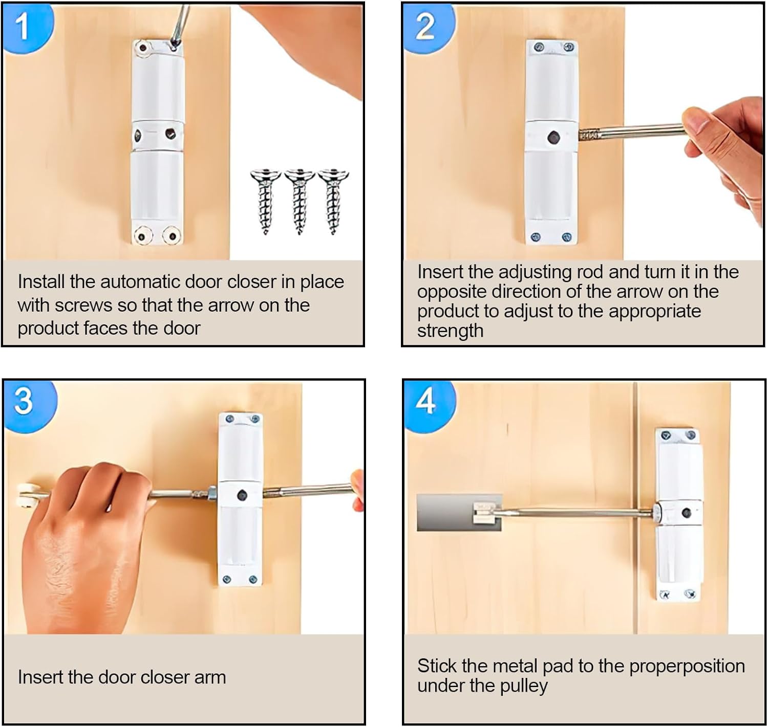 2025 New Automatic Door Closer, Door Closer Automatic Safety Spring Closers, Convert Hinged Doors to Self Closing - White