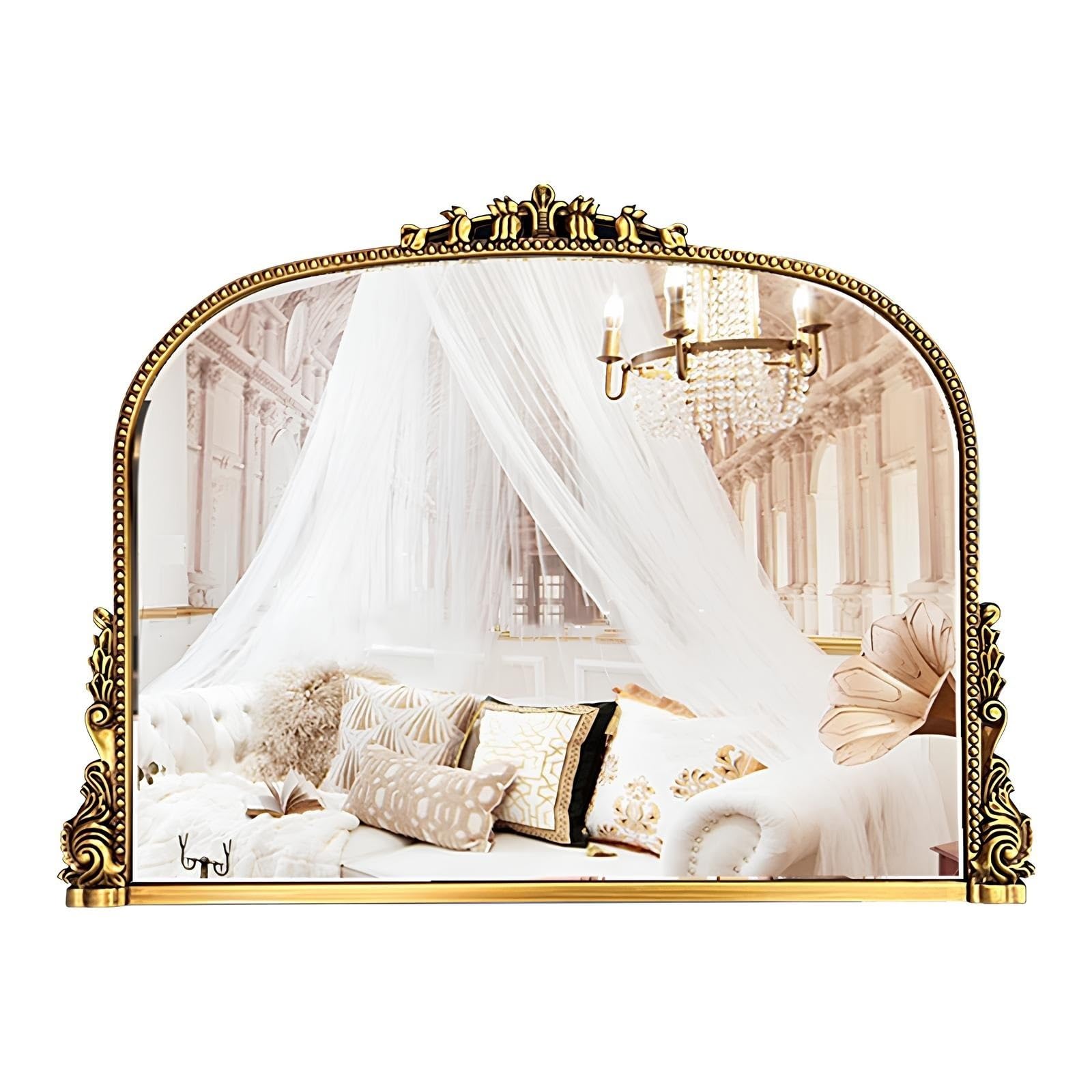 FGXHHS Baroque Vintage Vanity Makeup Mirror, Small Standing Mirrors, Arched Wall Mirror For Hallway, Living Room, Entryway, Fireplace(Champagne)