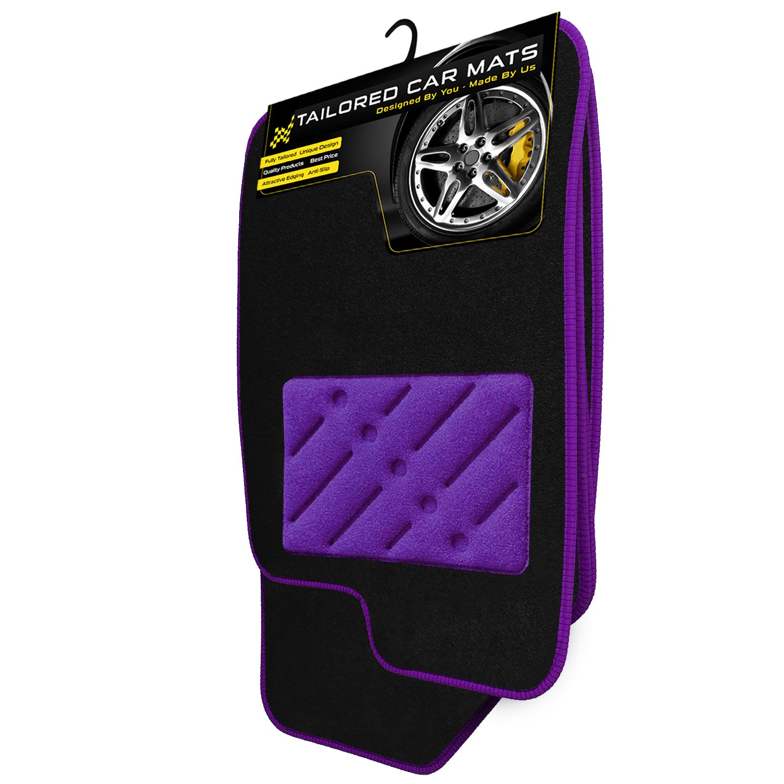 Car Mats FOR Volvo 740 Turbo / 760 Turbo 1983-1990 Black Carpet + Purple Ribbed Trim + Purple Rectangle Heel Pad [SAPP-1116]