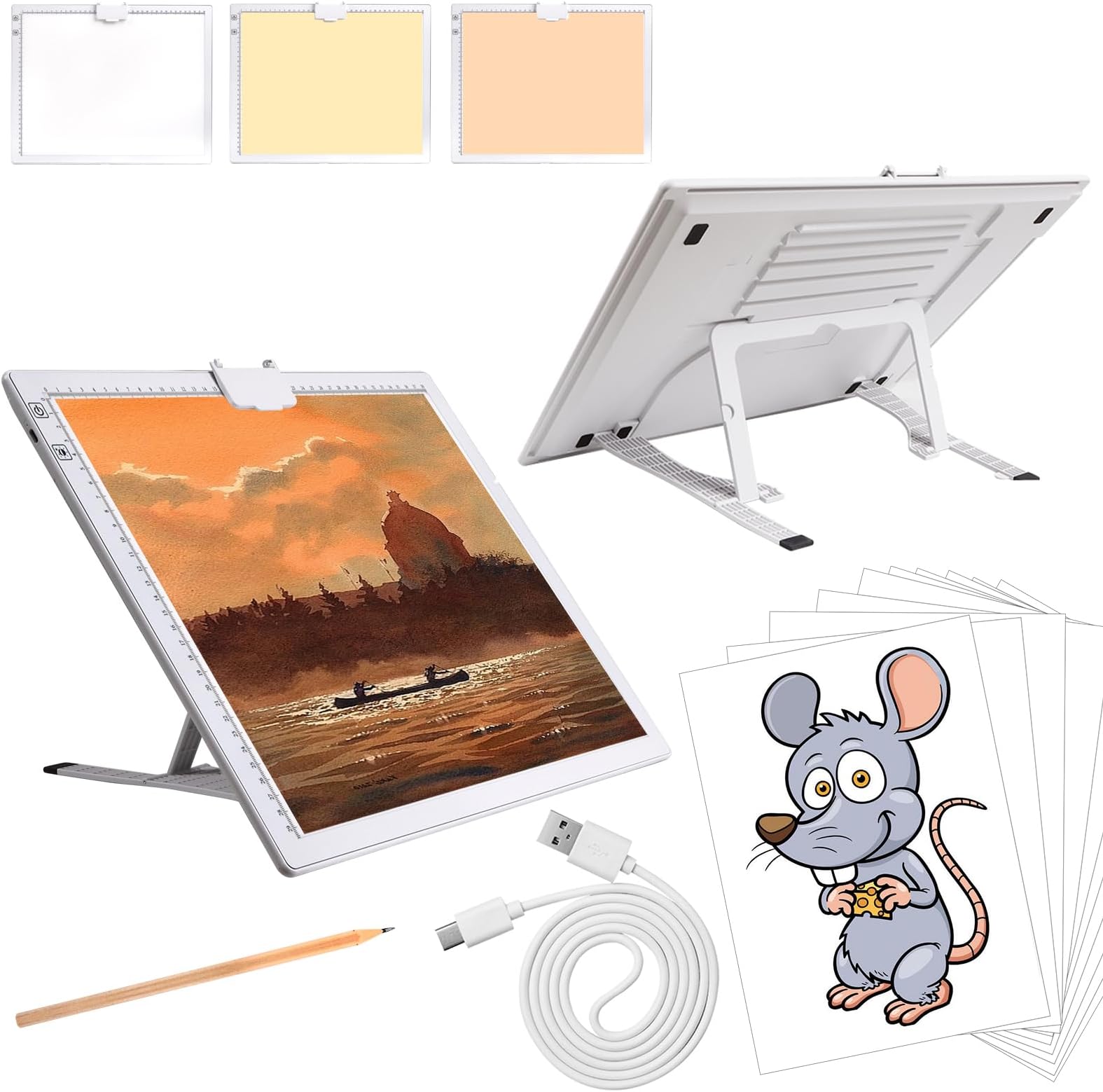 A3 Light Pad, Elice Tracing Light Box 3 Colors Mode Stepless and 6 Levels of Brightness Light Copy Pad, Wireless Rechargeable Led Light Board for Weeding Vinyl Diamond Painting Sketching (White)