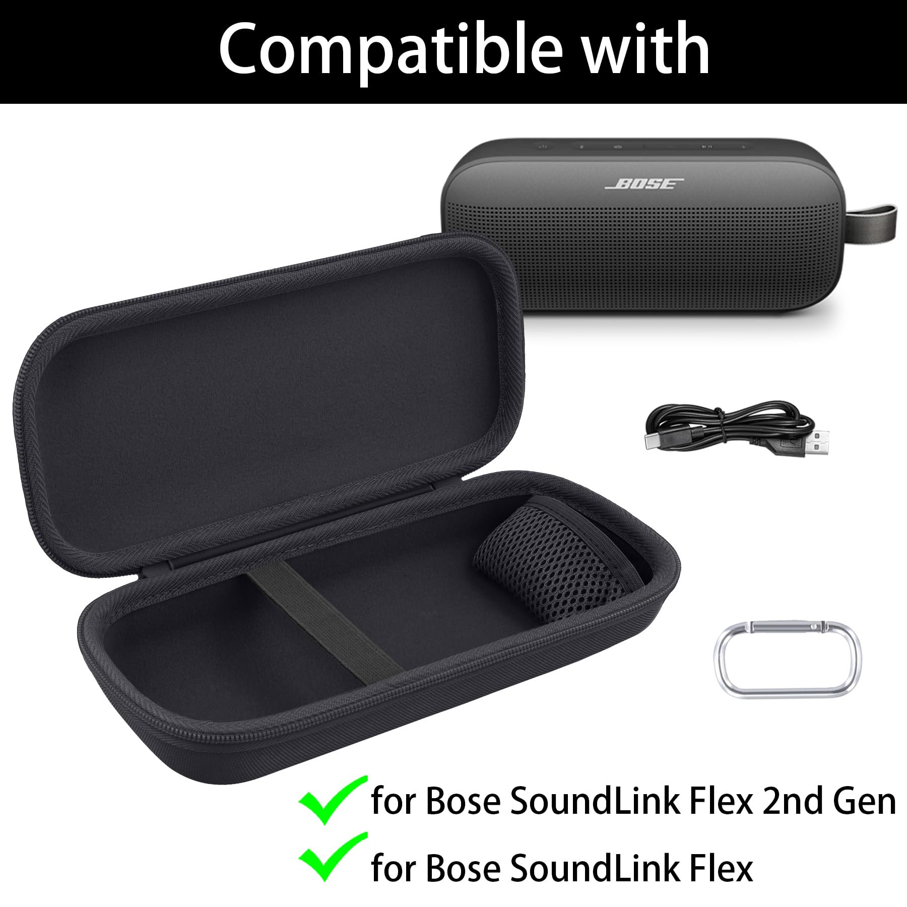Aenllosi per Bose SoundLink Flex Altoparlante Bluetooth Portatile 2ª Generazione Custodia Rigida Protettiva da Viaggio, Solo Custodia, Nero