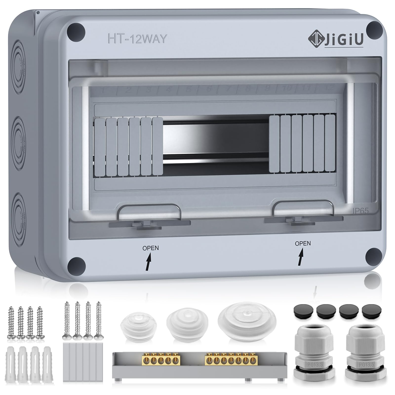JiGiU Caja de Distribución de 12 Módulos, Caja de Fusibles Empotrada IP65, Carcasa Impermeable y Resistente a la Humedad Material ABSpara para Jardines, Columnas de Carga (255 * 200 * 110mm)