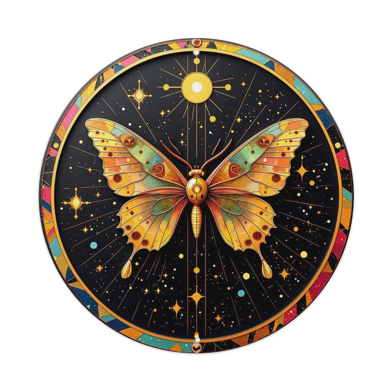 Cosmic Butterfly Starry Pattern Art Retro Metal Sign Round Tin Sign, Vintage Decor Art Poster for Bar, Home, Man Cave, Kitchen, Laundry Room Gift 8x8Inch