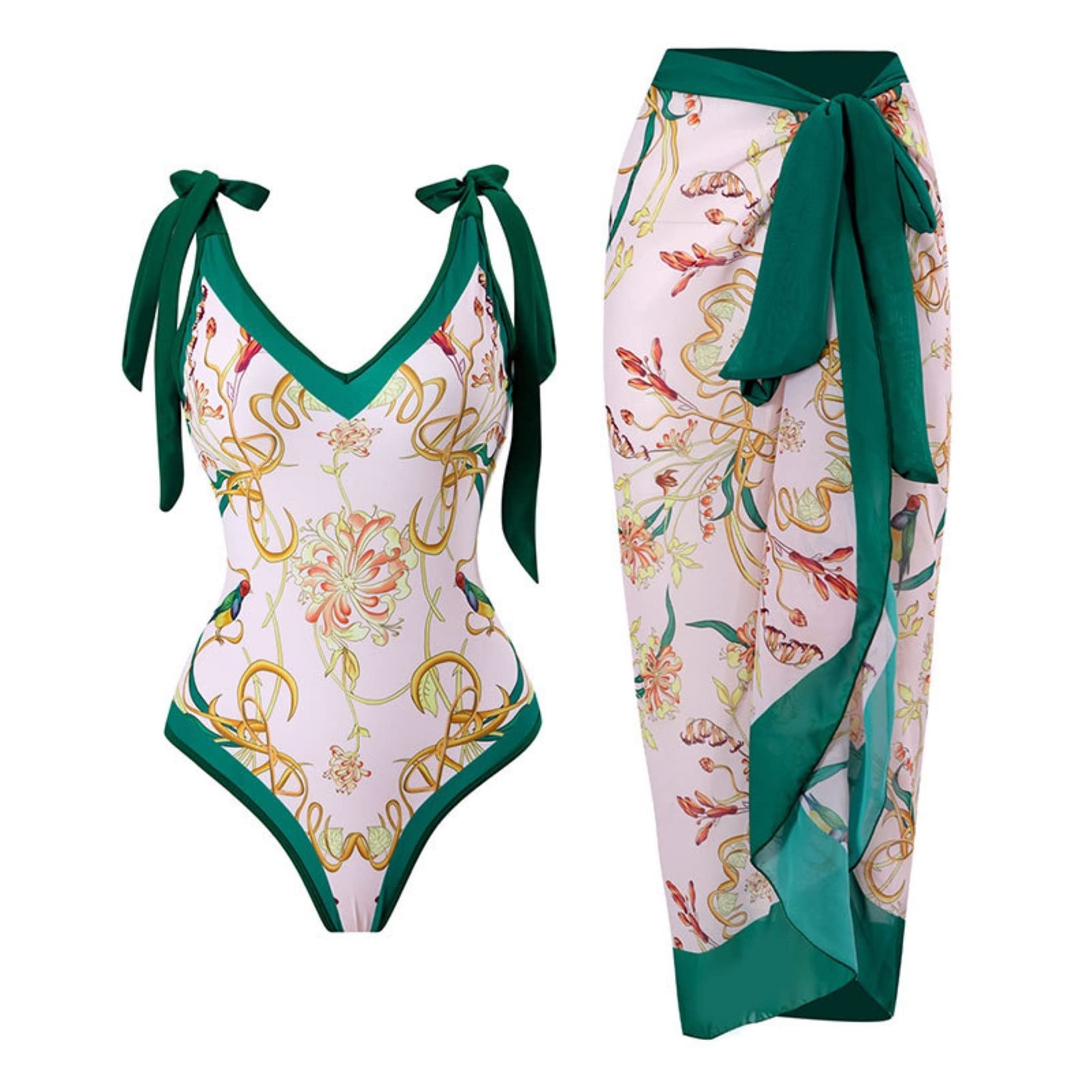 Mujeres Traje De Baño De Dos Piezas con Falda Larga Sarong Playa Cover Up Beachwear para Playa, Piscina, Vacaciones Tropicales (Color : O, Size : XL)