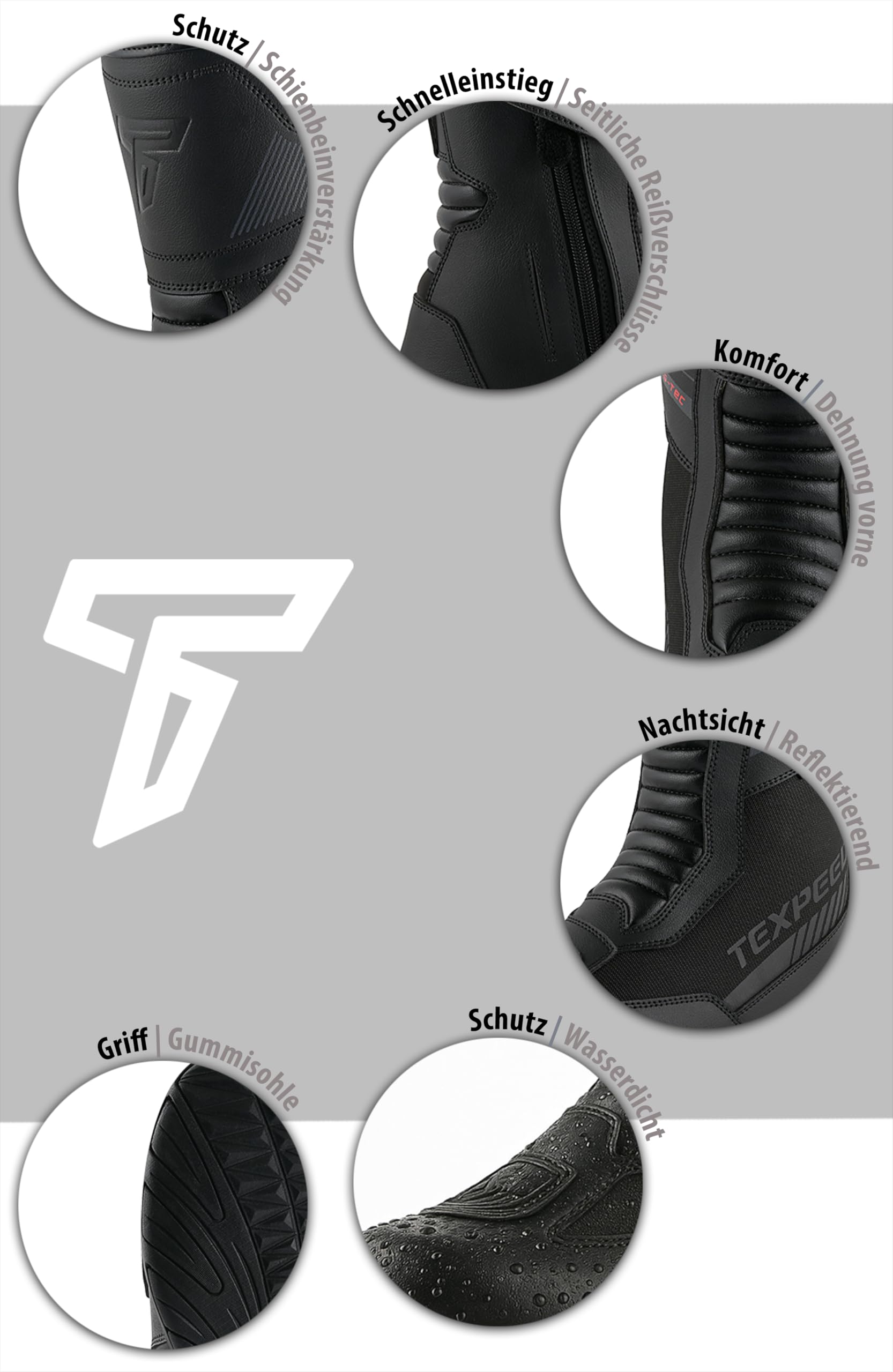Texpeed Motorradstiefel Herren Leder – Titex, 100% wasserdicht, kurzer Schaft, CE-geprüft, Touring-Bikerschuhe – Schwarz - EU 44