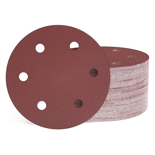 Miniatura 15 de 100 discos de lija orbitales aleatorios de 6 pulgadas, grano 320, 6 agujeros, con gancho y bucle, adecuados para lijadoras de paneles de yeso,