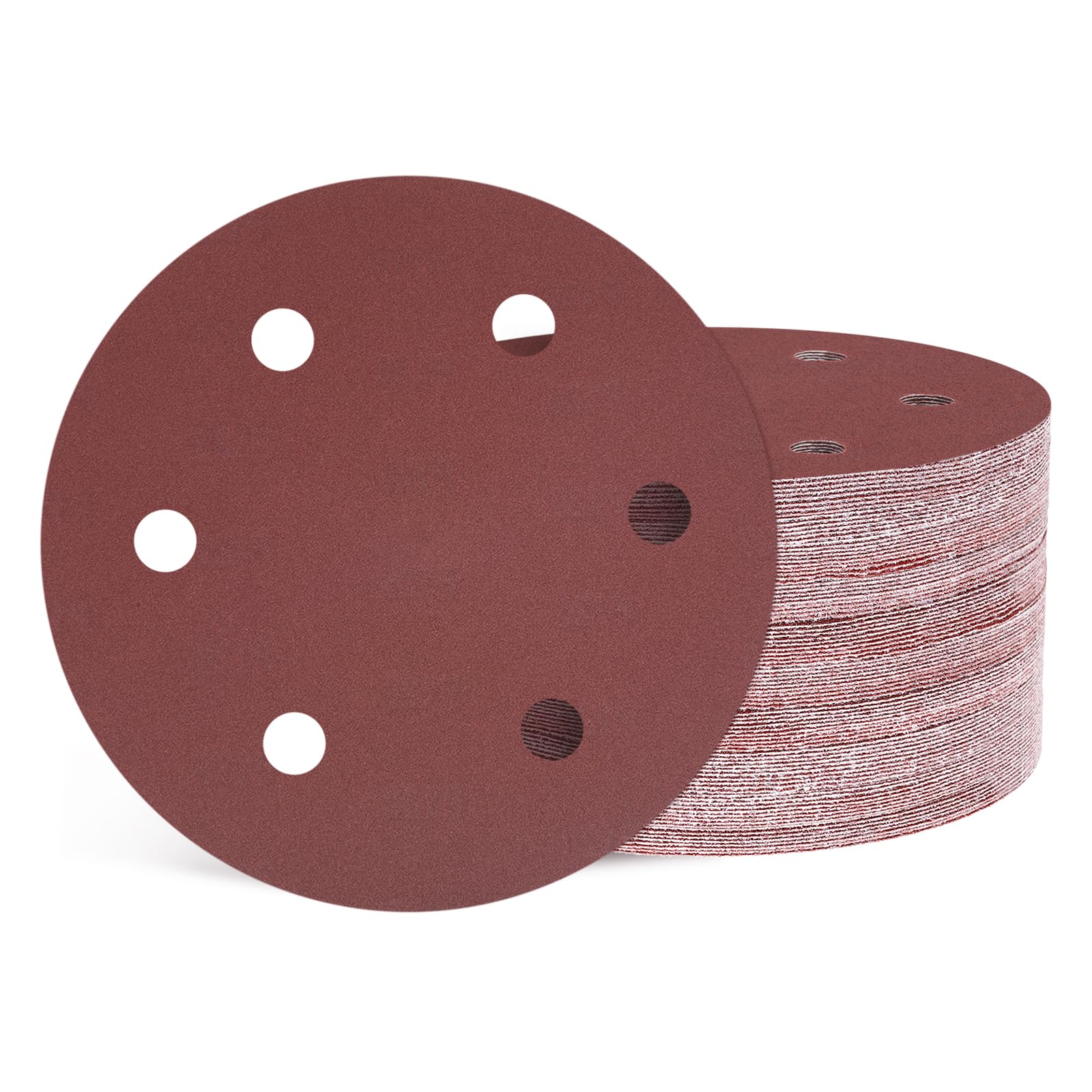 Kozelo 50 Pcs Sanding Disc 220 mm 120 Grit 6 Hole Hook and Loop Random Orbital Sandpapers Suitable for Drywall Sander Wood Metal Furniture, Red