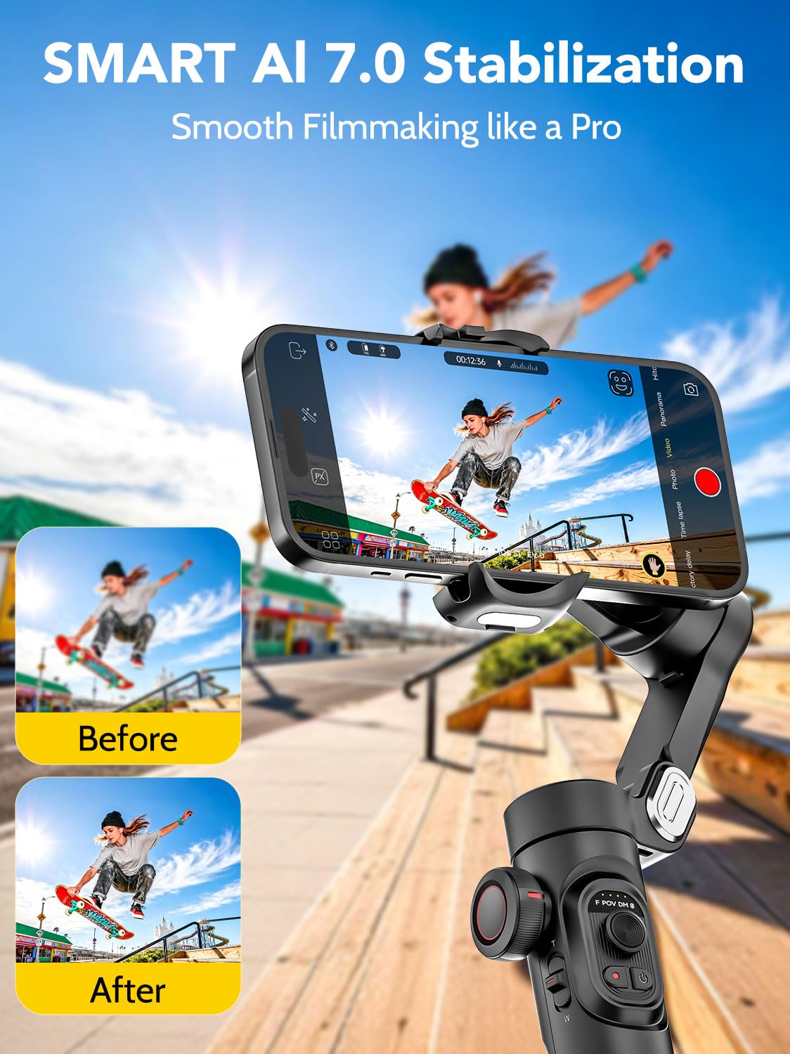 AOCHUAN Smart XE Gimbal, 3-osiowy stabilizator obrazu do telefonu, składany gimbal do smartfona z suwakiem zoomu, do TikToka, YouTube, vlogowania, gimbal do iPhone’a i urządzeń z systemem Android