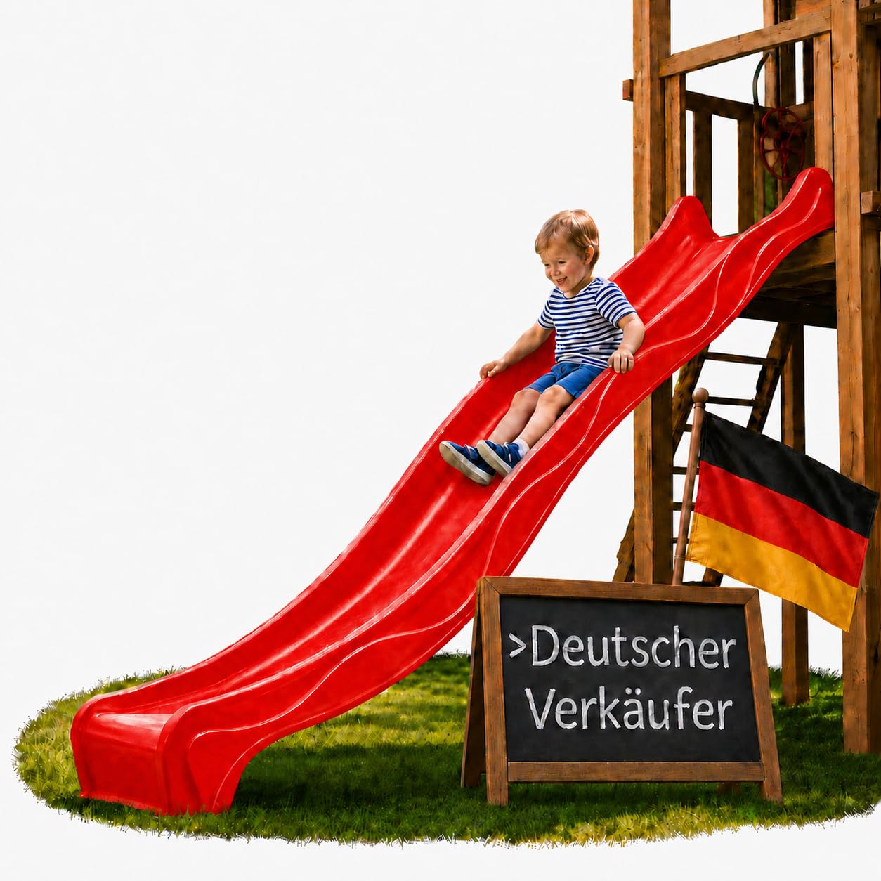 Ondis24 Wave Slide 3 m Children's Slide Attachment Slide Water Slide for Play Tower or Slope from 3 Years (Lavaroud) Lava Red
