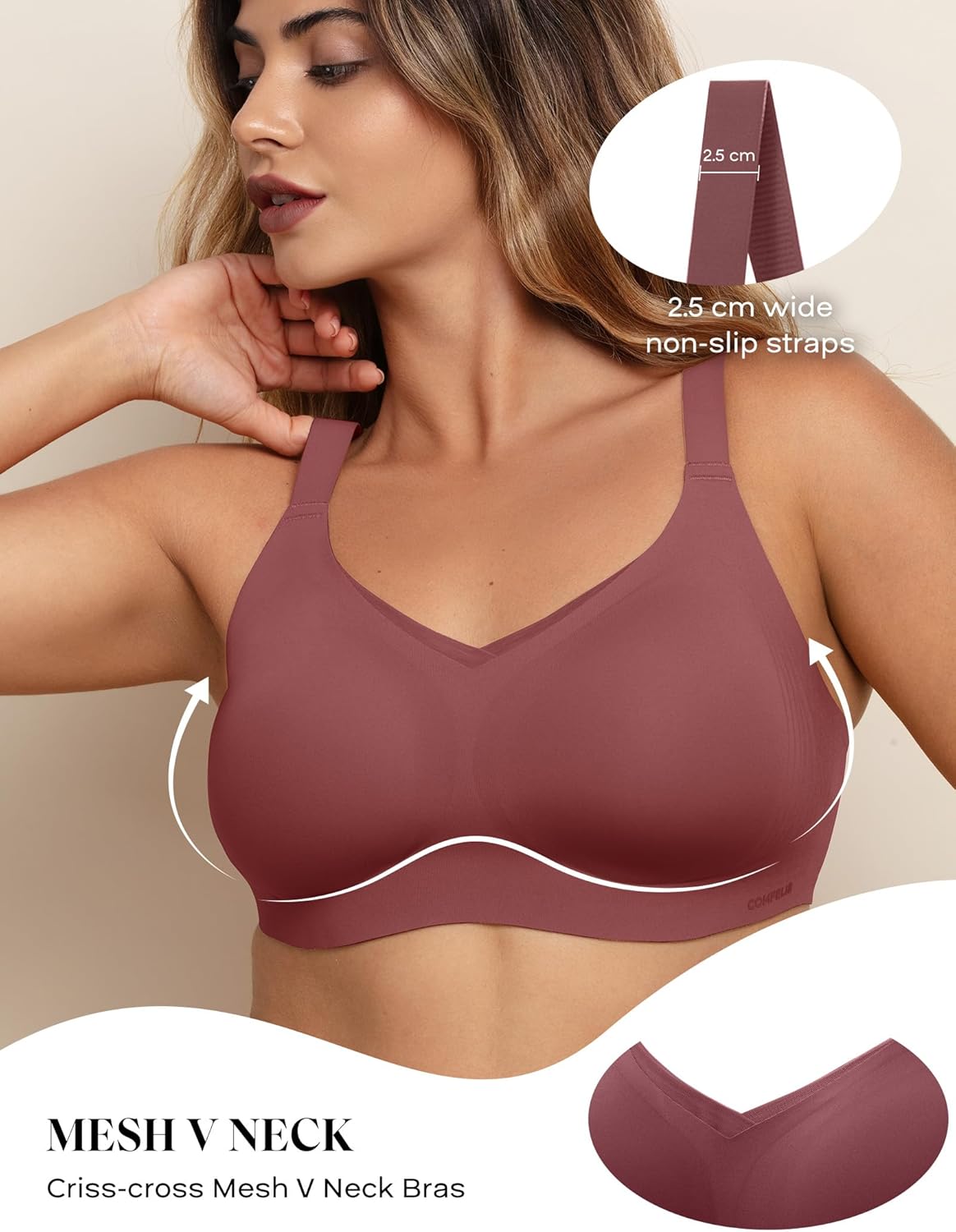 COMFELIE Women No Underwire Bra Comfy Seamless Bras Full Coverage Mesh Bralette with Adjustable Contrast Color Strap S-4XL - Image 2
