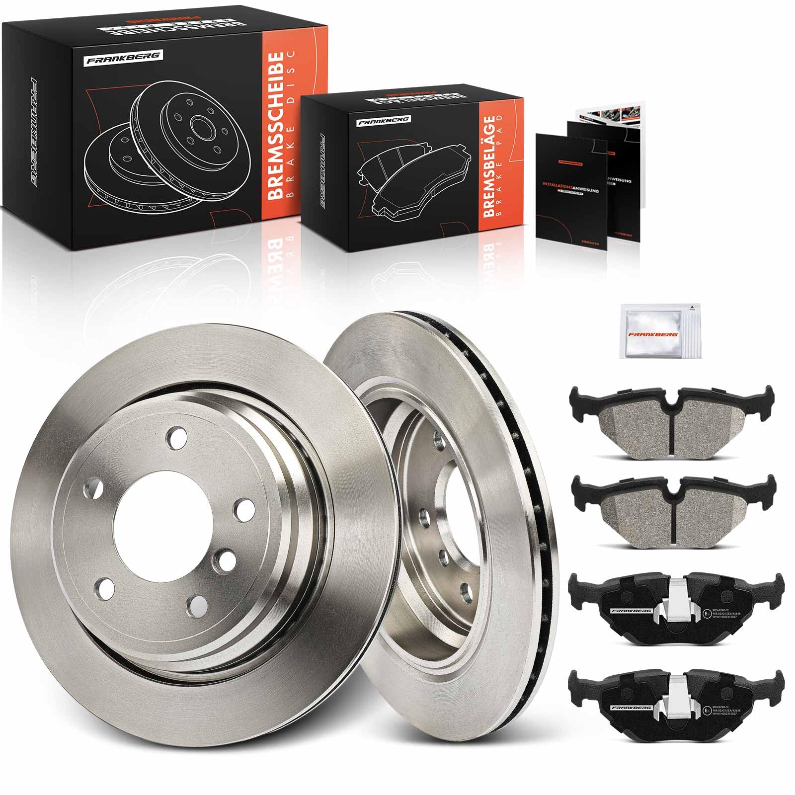 Frankberg 2 discos de freno 4 pastillas de freno | Compatible con: Serie 5 E39, Serie 5 Touring E39