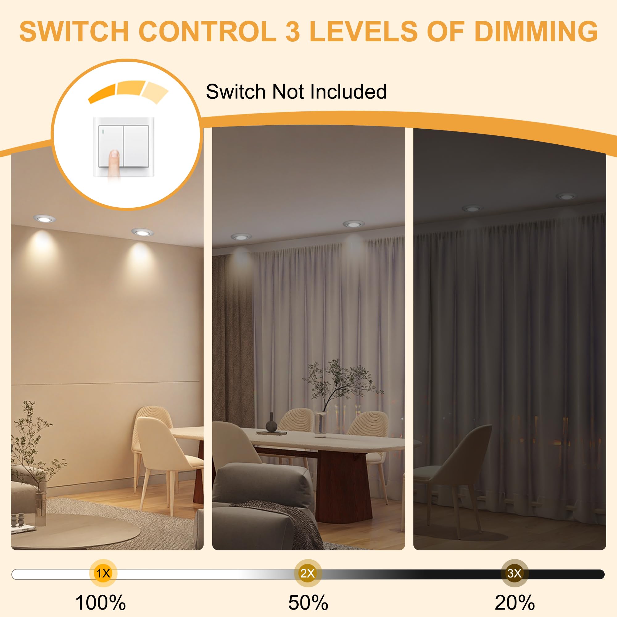 3CCT Downlight LED Techo Empotrable 230V Regulable 68mm 5.5W IP44 Ojos de Buey Extraplano Focos LED Interior Techo 45° Giratorio Foco Empotrable para Baños, Níquel 6 Pack