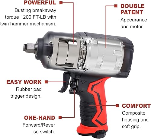 Miniatura 2 de AEROPRO TOOLS A301 - Llave de impacto neumática compuesta de 1/2 pulgada y juego de llaves de impacto profundo de 1/2 pulgada (11 piezas)