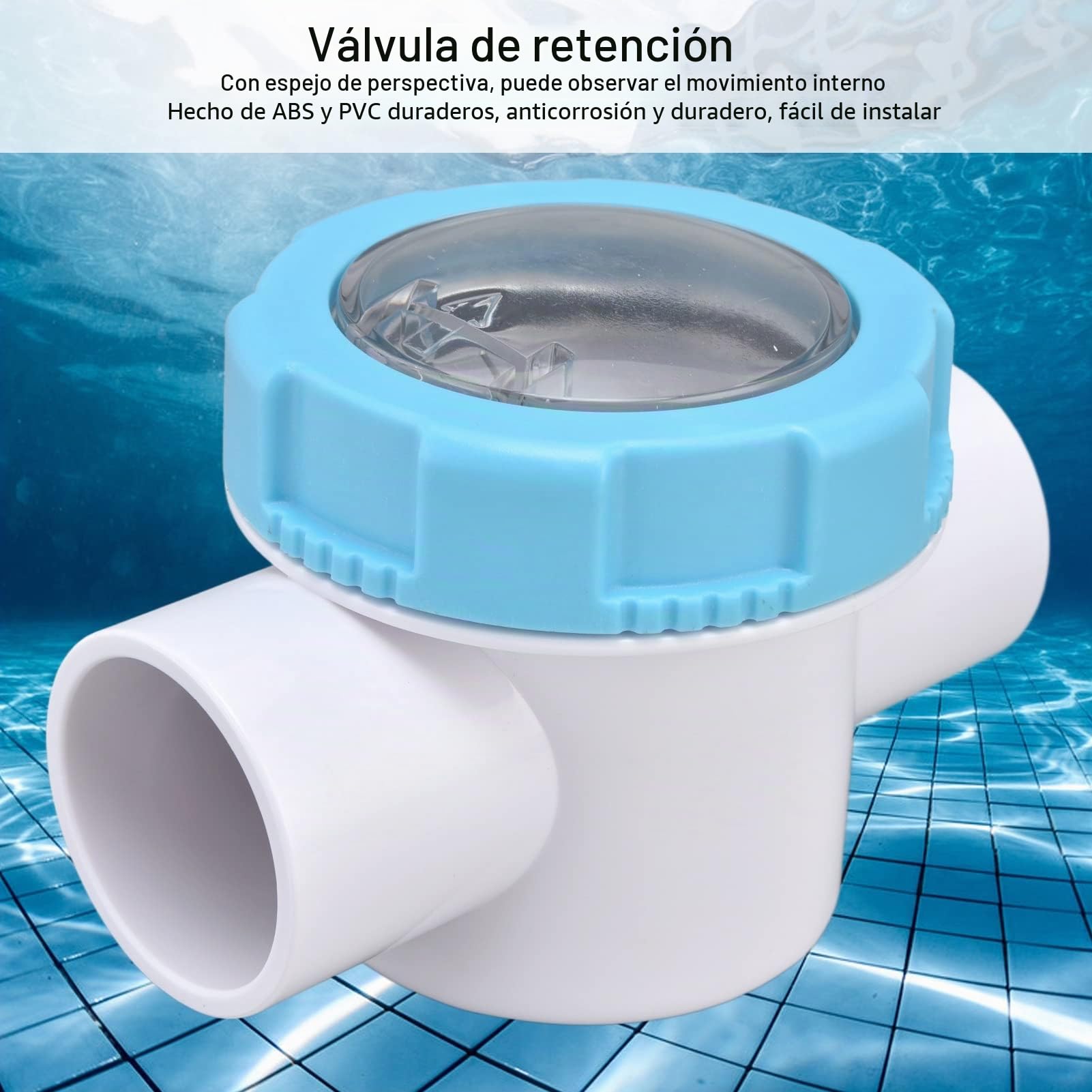 Válvula de retención para piscina, G1-1/2 Válvula de retención de seguridad de PVC para piscina Válvula no Retorno Agua PVC de tubería de 50 mm con lente en perspectiva, Valvula antiretorno Piscina