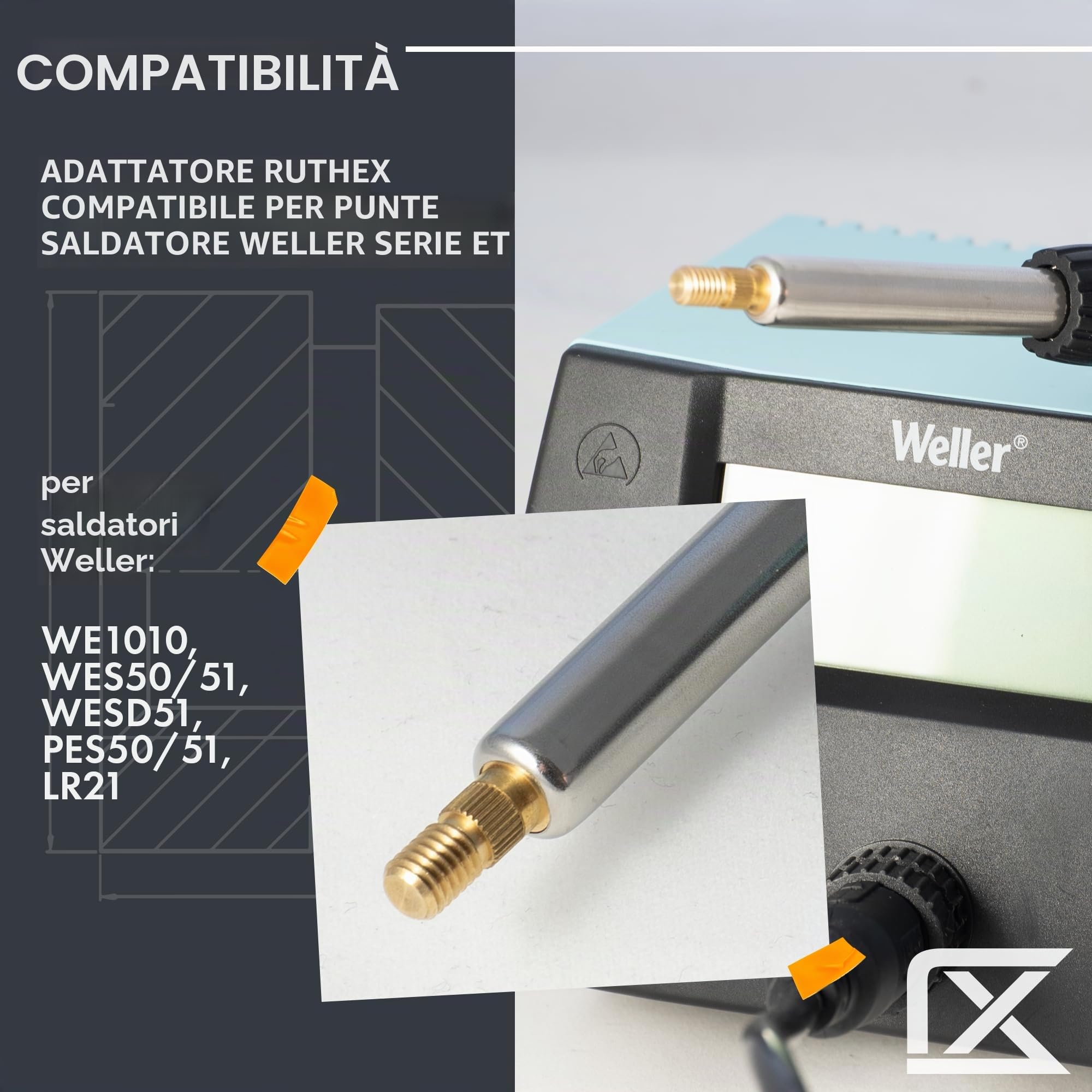 ruthex 2 punte di saldatura adattatore Weller Serie ET & LT – punta per saldatore compatibile con saldatore Weller WE1010, WP80, WEP70 per punte di saldatura ruthex per l'inserimento di inserti