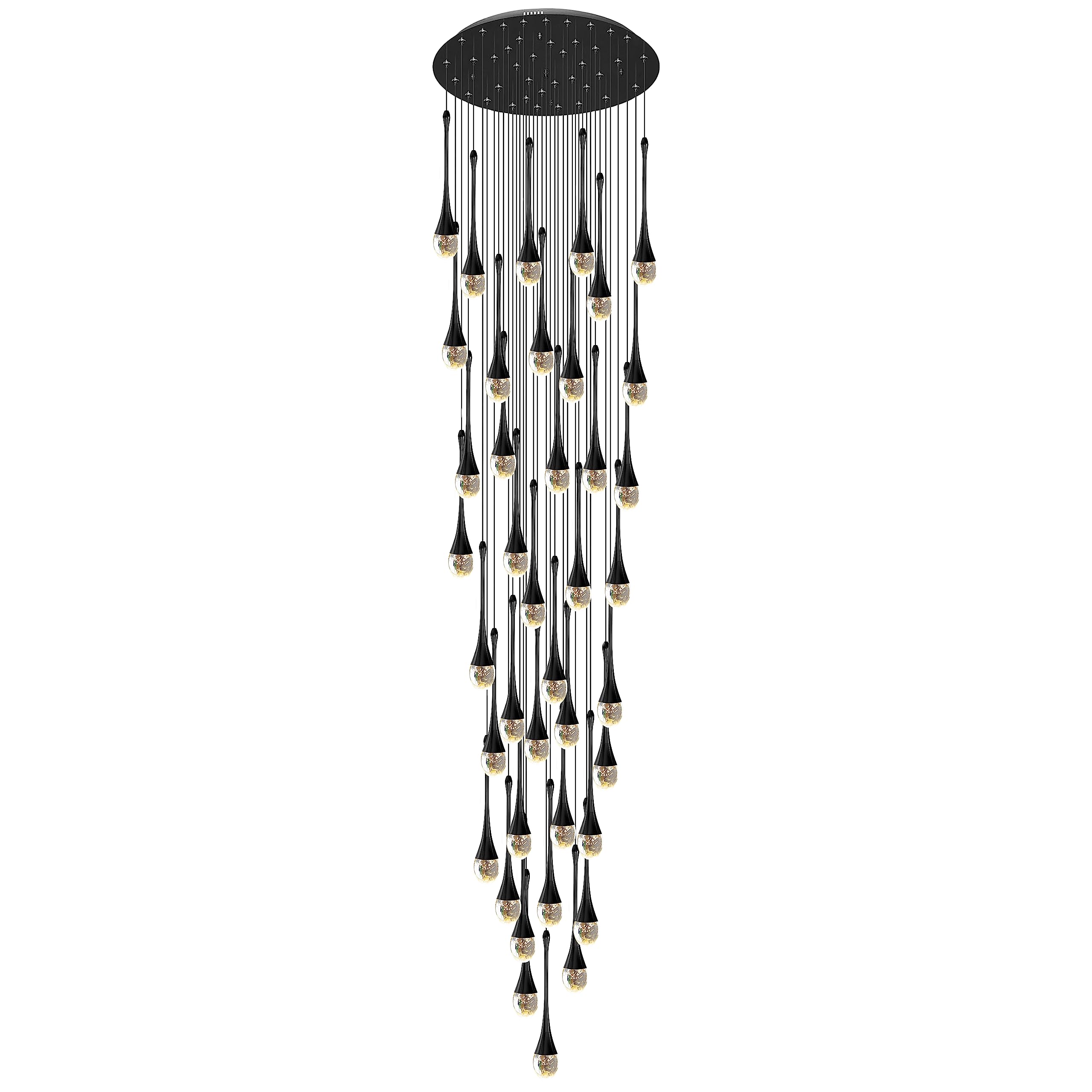 FYZDLAOR 40-Light High Ceiling LED Chandeliers 19fts (6Meters) Modern Raindrop Spiral Crystal Pendant Lights 3CCT Dimmable Dome Long Chandelier for Entryway Stairwell Lighting Fixture