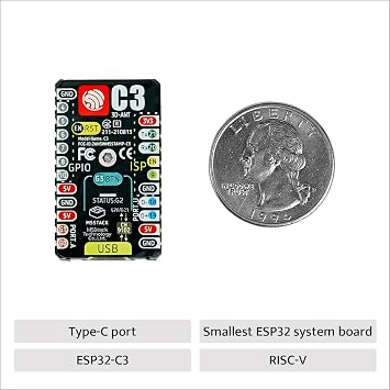 M5Stack Official M5Stamp C3 (5pcs) | ESP32-C3 RISC-V mini board, 160MHz, 4MB Flash, Wi-Fi, secure boot, Type-C, RGB LED, supports Arduino/ESP-IDF.