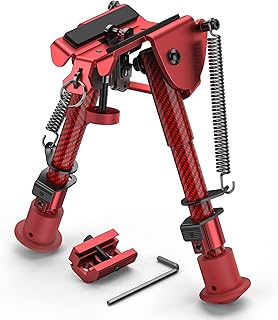 EZshoot 6-9 Inches Adjustable Carbon Fiber Bipod with Foldable Legs + Adapter Super Duty Bipods for Outdoor Activities (Red)