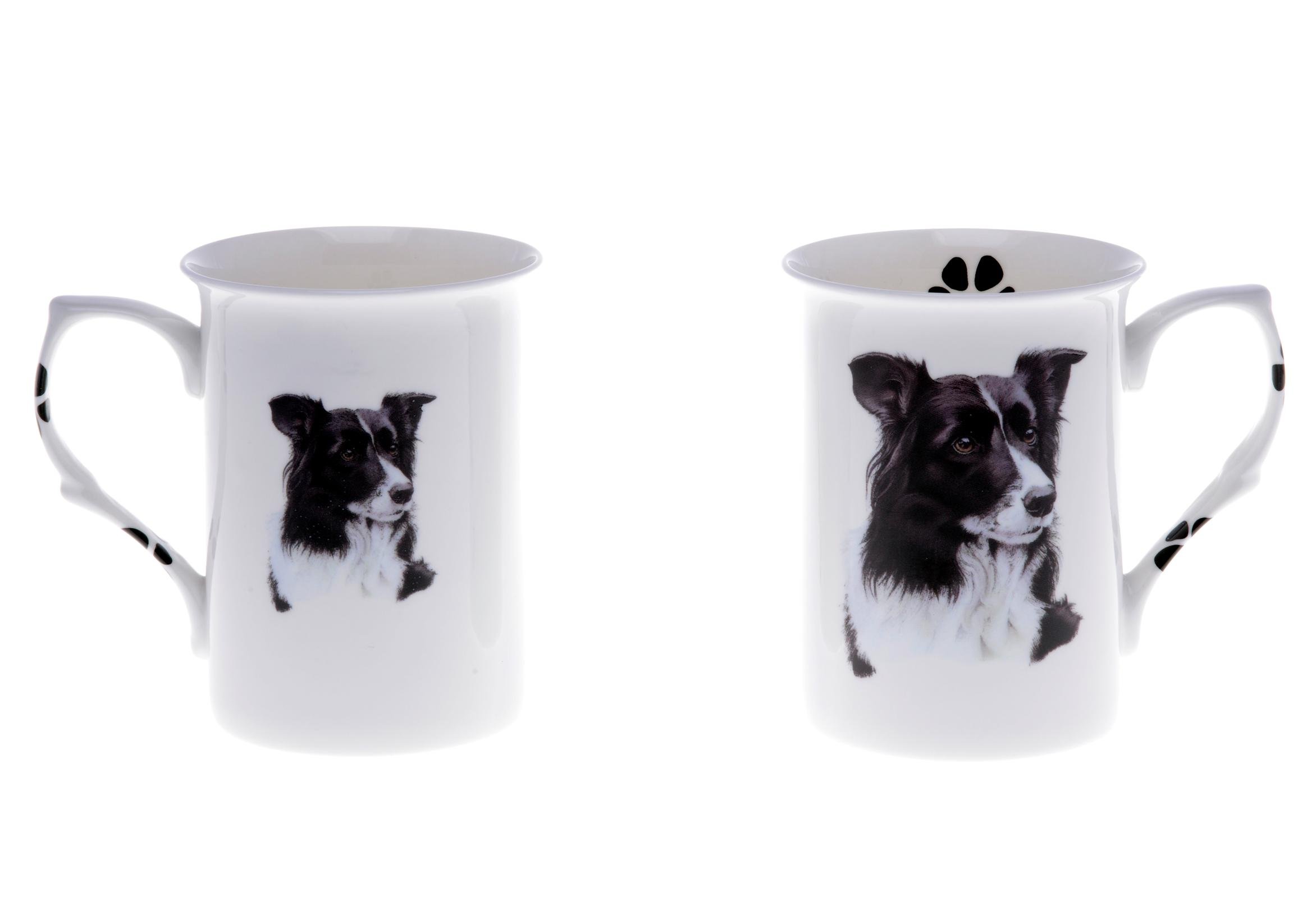 (BB9) Set of 2 Bone China BEAKERS/Mugs Border Collie Dog Presentation Gift Boxed- Lovely Gift, Kirsty Jayne China, Hand Decorated
