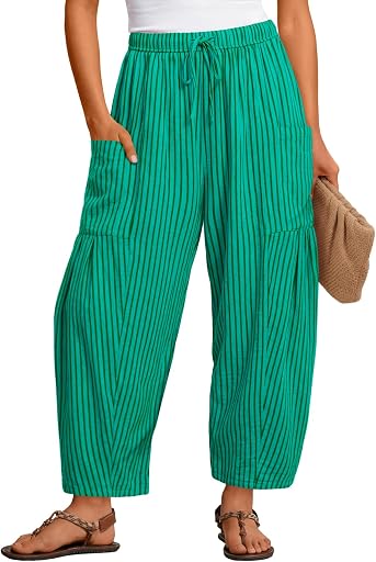 MEROKEETY Women's Cotton Linen Wide Leg Palazzo Barrel Pants Trousers