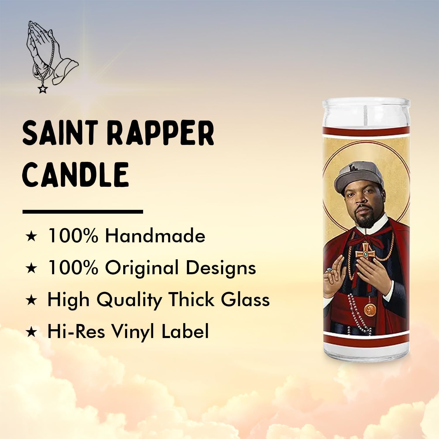 Rapper Celebrity Glass Jar Candle – Unscented Handmade Soy Wax Votive Candle – Unique Gift for Hip Hop Fans – Home Decor Collectible for Living Room & Office – 8 Inch
