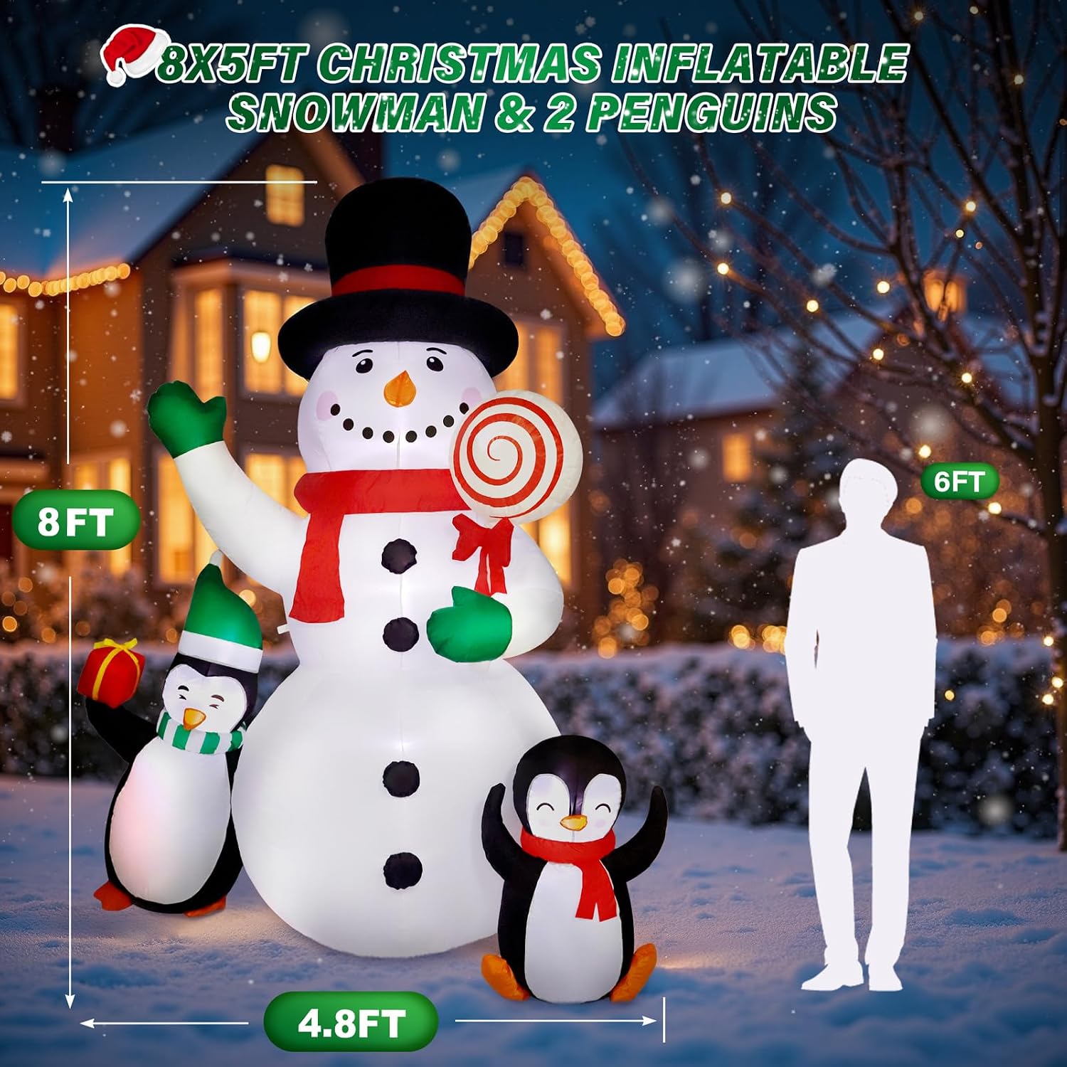 8 ft christmas inflatable decorations,outdoor snowman with penguins blow up decorations, patio lawn xmas decor with poweful blower built-in bright led lights for indoor outdoor,lawn,new year gifts