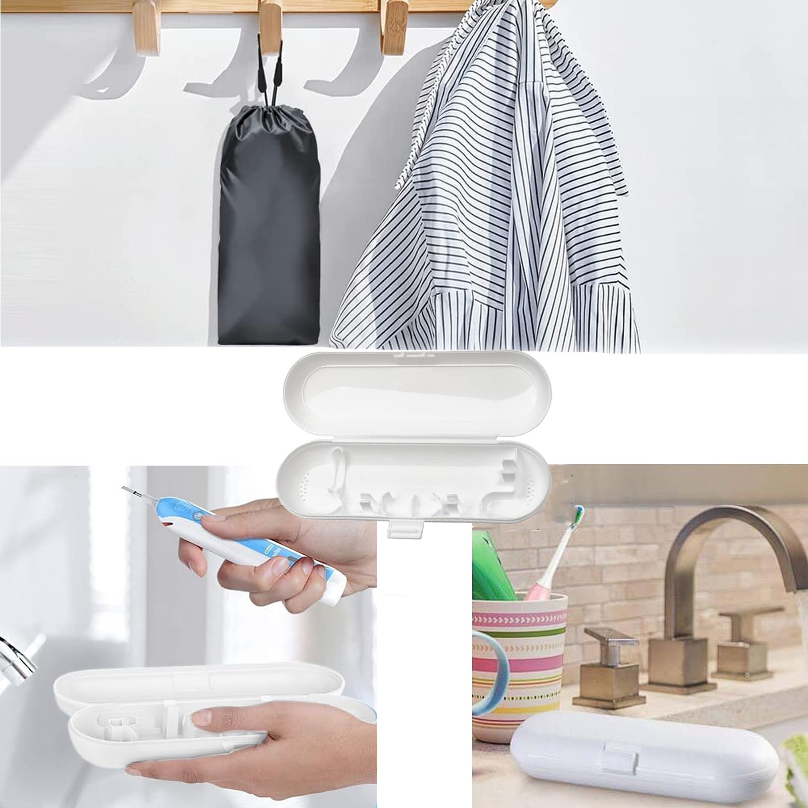 Etui na elektryczną szczoteczkę do zębów, 2 szt., etui podróżne z torbą do przechowywania, kompatybilne z Oral B i Philips oraz większością elektrycznych szczoteczek do zębów (czarne, białe)