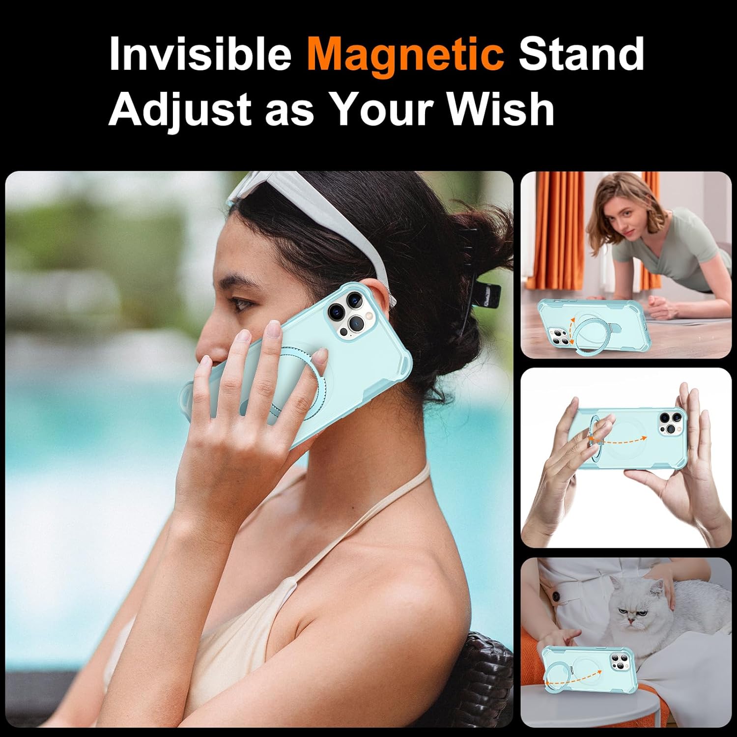 Compatible with iPhone 12 Case & iPhone 12 Pro Case with Invisible Magnetic Kickstand [Compatible with MagSafe] [10-FT Military Drop Protection] Hard Back Soft Edge 6.1 Inch, Blue