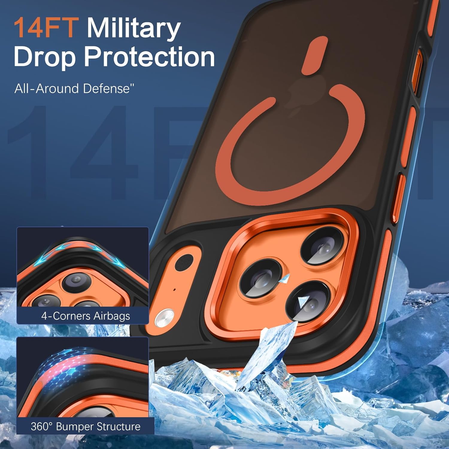 BENTOBEN Magnetic for iPhone 17 Pro Case 2025 [Compatible with Magsafe] [Military-Grade Protection] Matte Women Men Anti-Slip Shockproof Bumper Phone Cases for iPhone 17Pro 6.3", Cosmic Orange/Black - Image 3