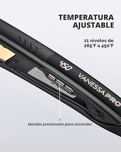 Miniatura 7 de VANESSA PRO Plancha plana para el cabello, plancha plana de titanio 100% puro para una pasada para lograr un aspecto elegante, se riza