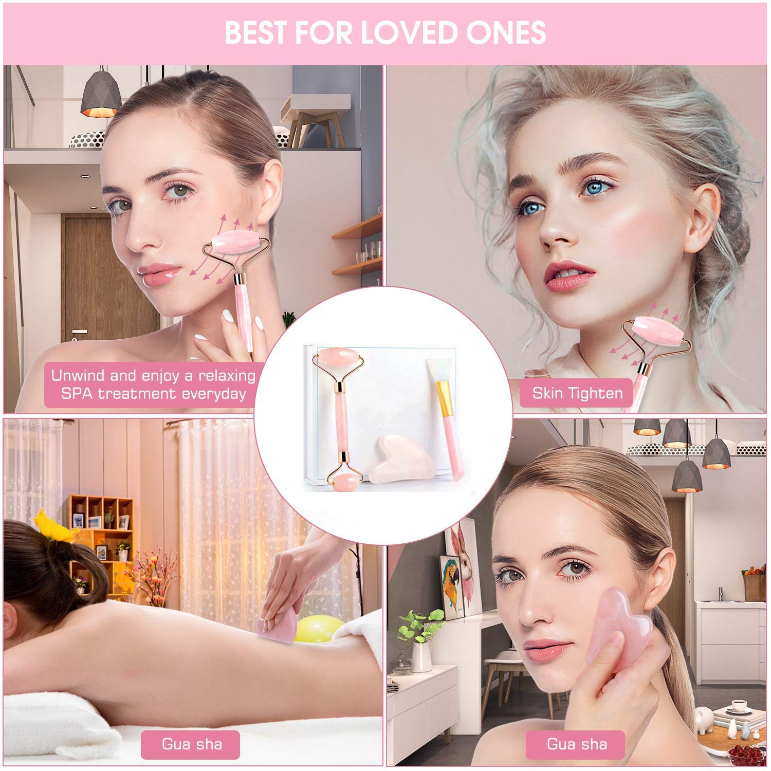 GHzzY Jade Roller & GUA SHA Set - Gesichtswalzenmassagegerät für Gesicht, Hals, Haut, Anti-Aging, Abnehmen der Wangen, Faltenfreiheit und Aufhellung von Augenringen