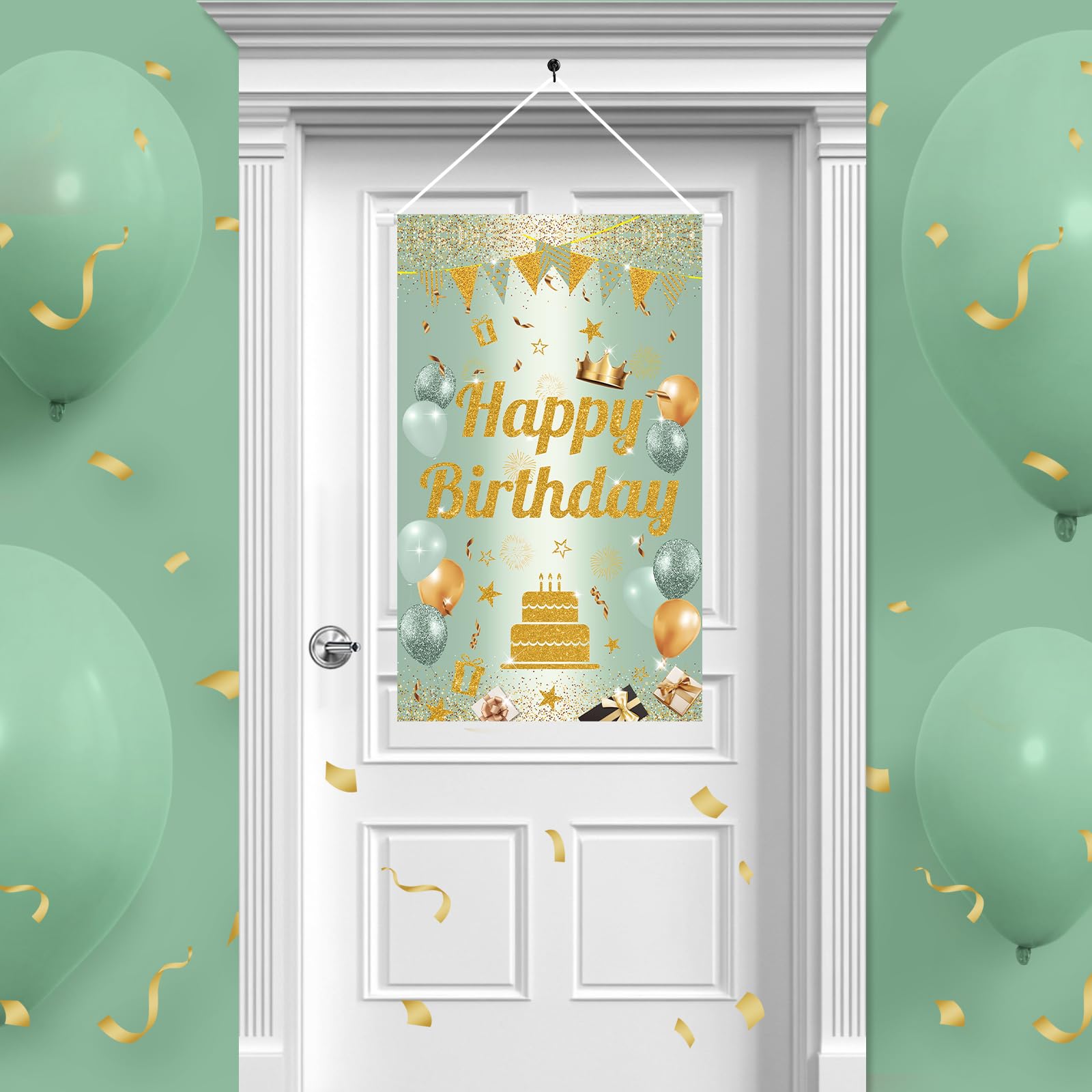 Amazon.com: Happy Birthday Door Sign,Green Gold Birthday Door Banner ...