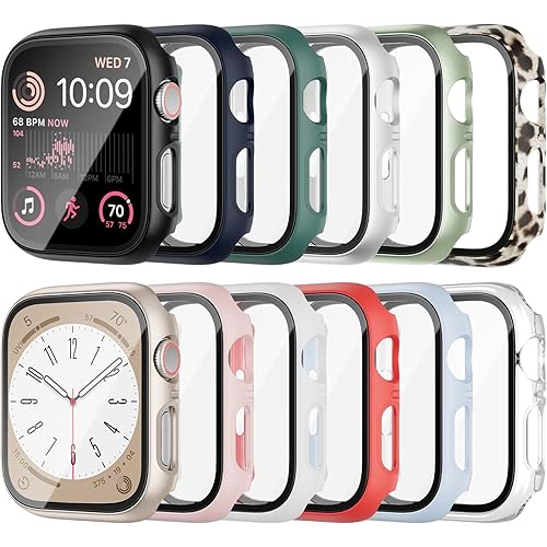 Cuteey 12 Pack Case for Apple Watch Series 8 7 41mm Tempered Glass Screen Protector, All Round Full Hard PC Leopard Pattern Cover Bumper for iWatch 8 7 Accessories