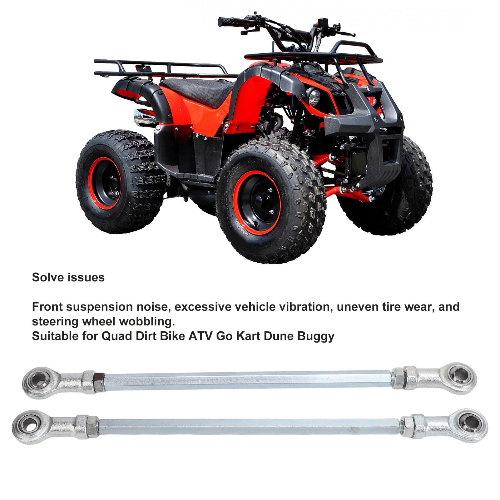 VOBOR 1 Paio Kit Tiranti ATV 280mm Lega di Acciaio Argento Kit Tiranti Giunto Sferico, Giunti Robusti Estremità 'albero Sterzo Set per Quad Dirt Bike ATV Go Kart