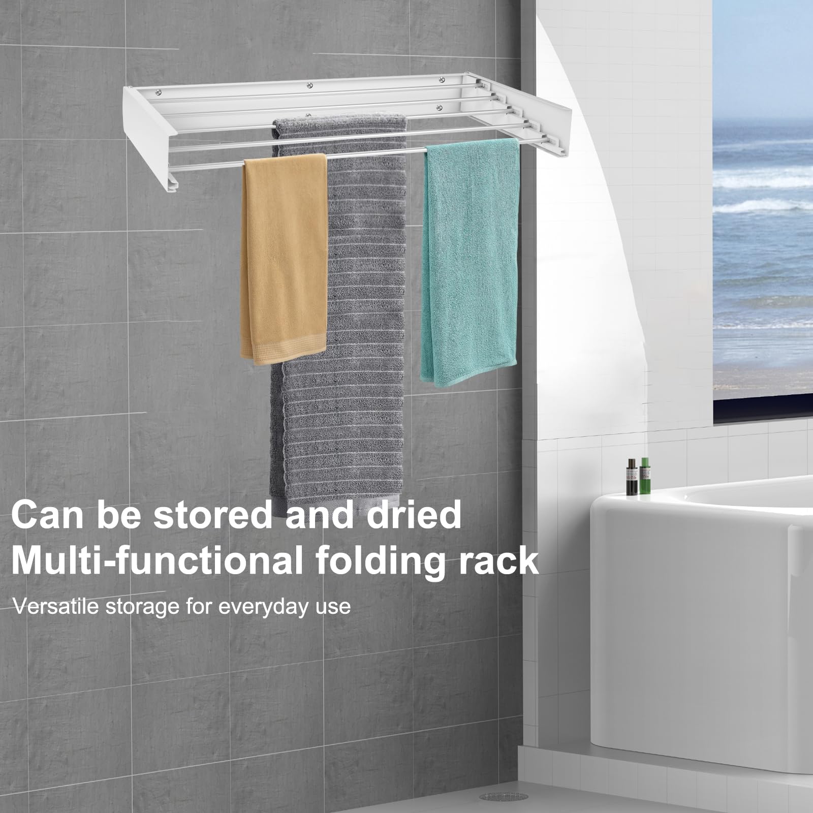 Stendibiancheria da parete retrattile e pieghevole,Spazio efficiente e versatile, carico 30 kg,Design moderno (Bianco, 80cm)