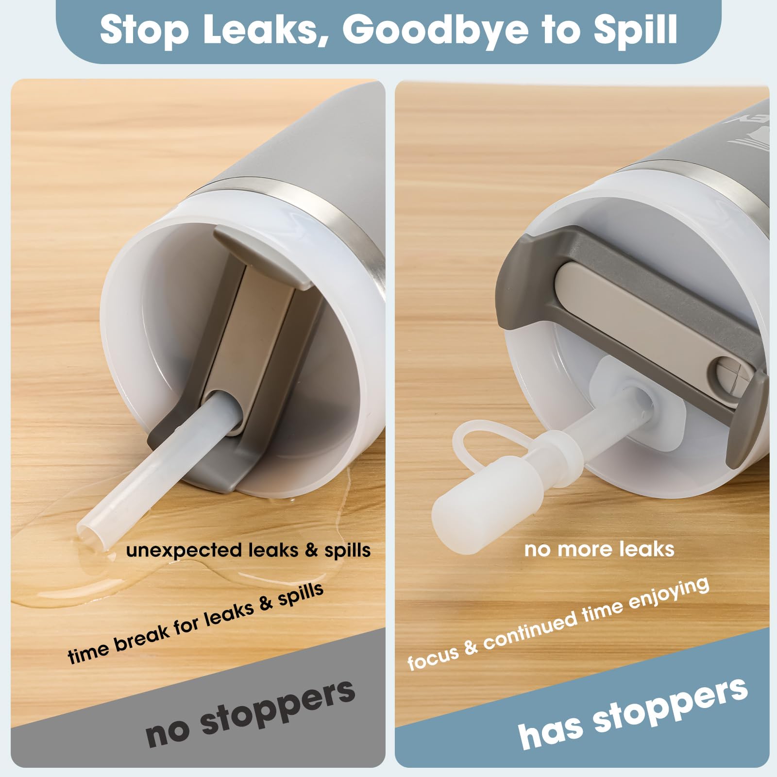 Kapiado 1 Set 14oz Stanley Cup Spill Stopper compatible 1.0&2.0, Leak Proof Accessory with Straw Cap and Square Pad and Round Cover (Clear, 1)