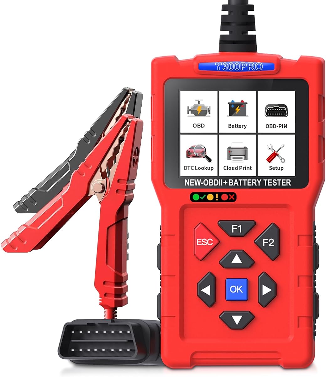 Car Scanner and Battery Tester 12v / 24v Automotive, 20-2000 CCA Car Battery Tester and Check Engine Code Reader, T300PRO