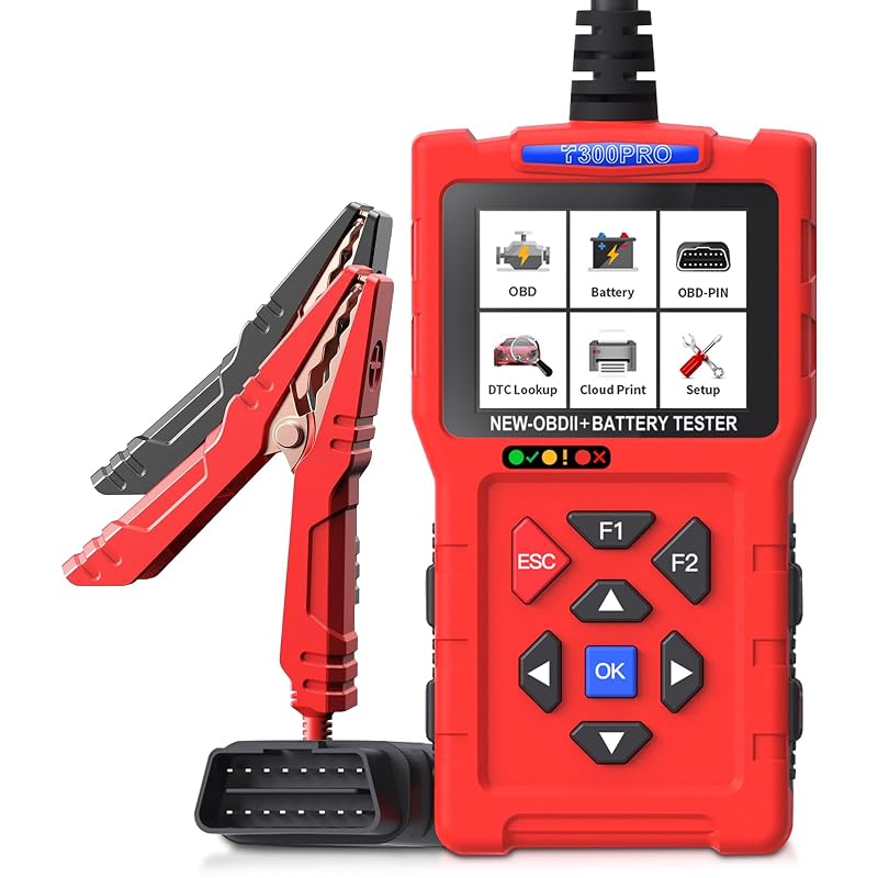 Testador de Bateria Automotiva 12 V/24 V e Leitor de Códigos OBD2 TopDiag T300PRO, 20–2.000 CCA