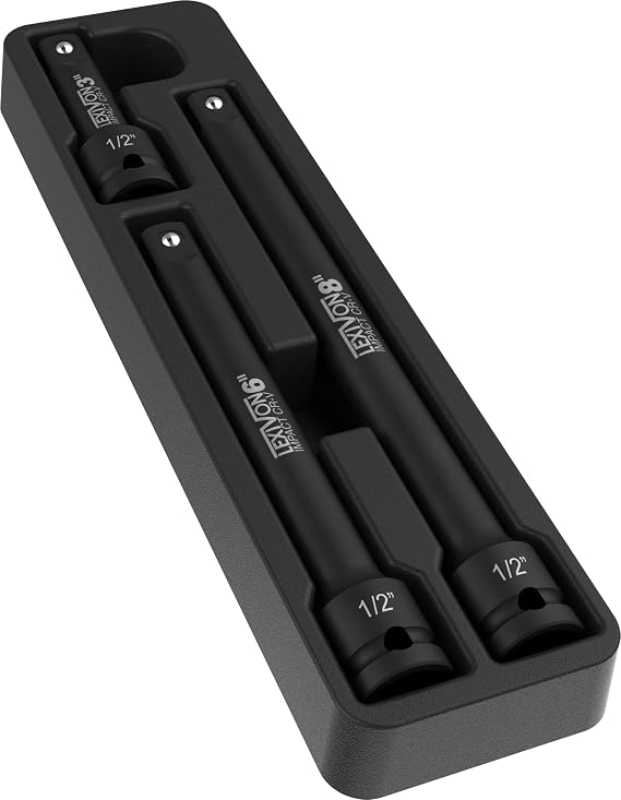 LEXIVON Impact Driver Extension Bar Set, 1/2 Drive | 3-Piece 3 6 & 8 Long, Organized In A Tray | Hardened and Heat Treated Chrome Vanadium Steel (LX-115)