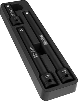 LEXIVON Impact Driver Extension Bar Set, 1/2 Drive | 3-Piece 3 6 & 8 Long, Organized In A Tray | Hardened and Heat Treated Chrome Vanadium Steel (LX-115)