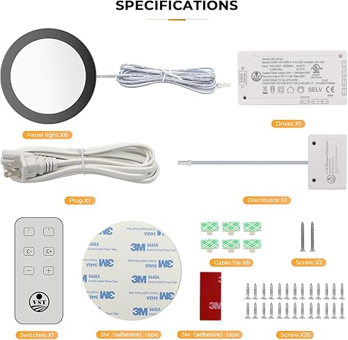 Miniatura 40 de VST Mini panel de iluminación para debajo del gabinete, 3 unidades, 3.94 pulgadas, 12 V, 2.5 W (total 7.5 W) con interruptor de atenuación Paquete