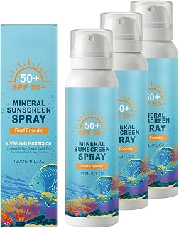 Mineral Sun Protection Spray SPF 50+, Zinc Oxide, Broadband UVA/UVB Protection, Reff-Friendly, Lightweight and Water Repellent, 120ml (3 pieces)
